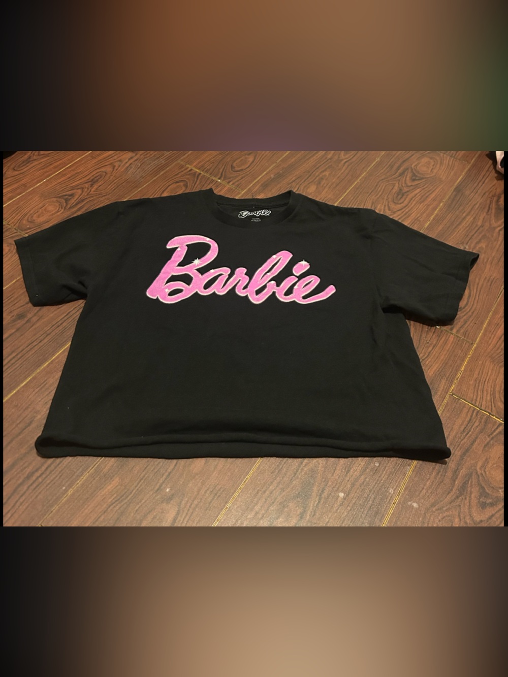 Barbie Black Tee with Pink Script Logo